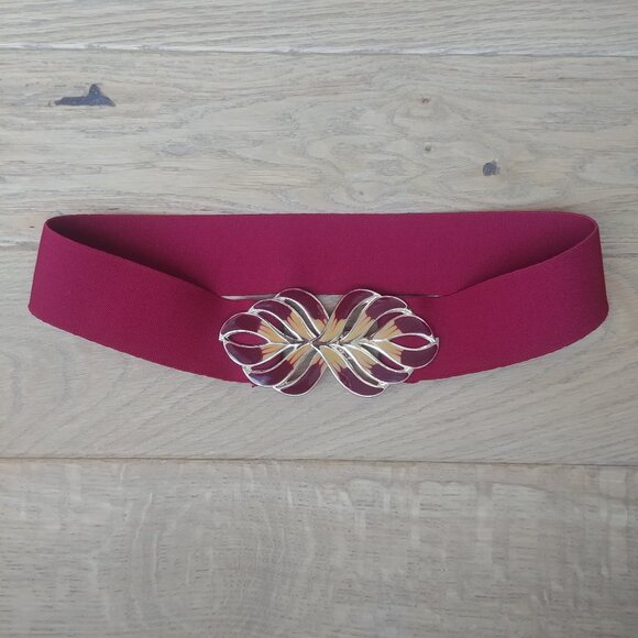 Vintage made in Korea red gold clasp buckle belt stretch - Picture 4 of 12